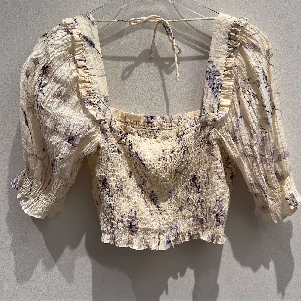 H&M Floral Cream Top Size M